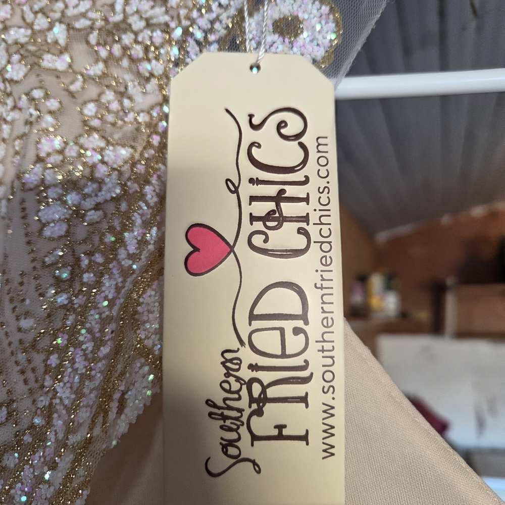 Elegant Gold Sequin Prom Dress - Picture 4 of 5